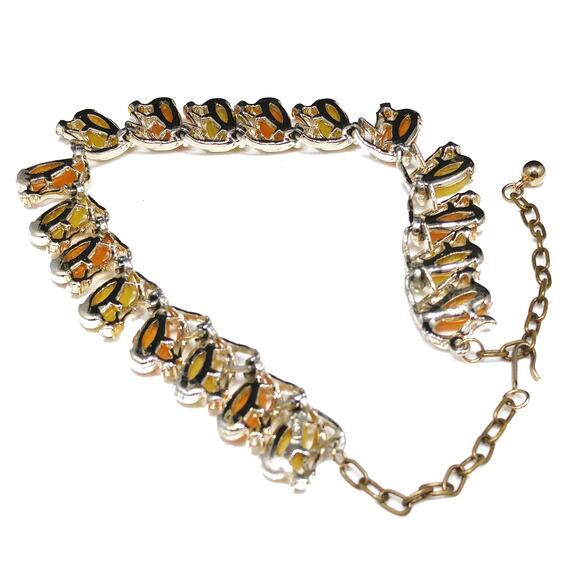 Vintage 1950s Yellow Orange Lucite Necklace, AB Rhinestones, Signed ART - Picture 10 of 10